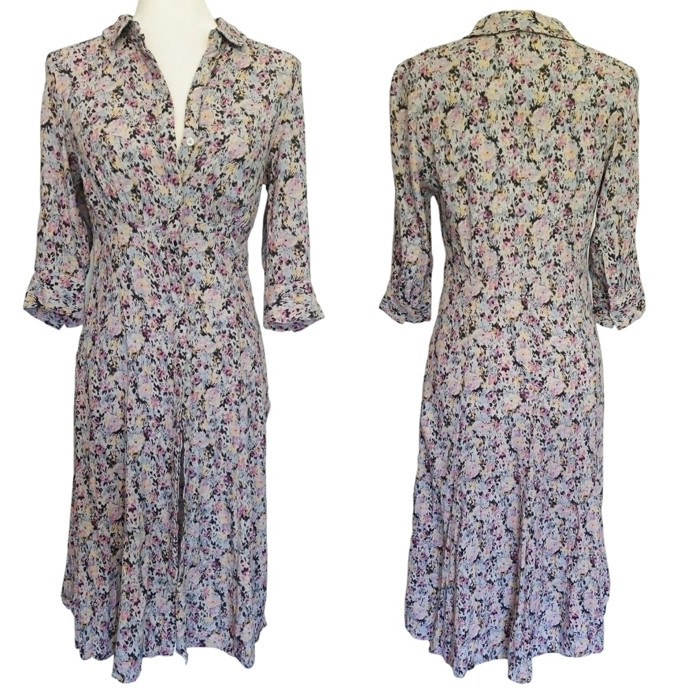 All Saints Chiara Sketch Dress Multicolor Floral Button-Up Art to Wear NO BELT